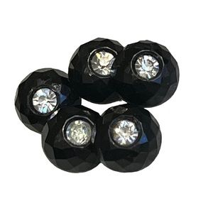 Five Vintage Black Round Rhinestone Center Buttons